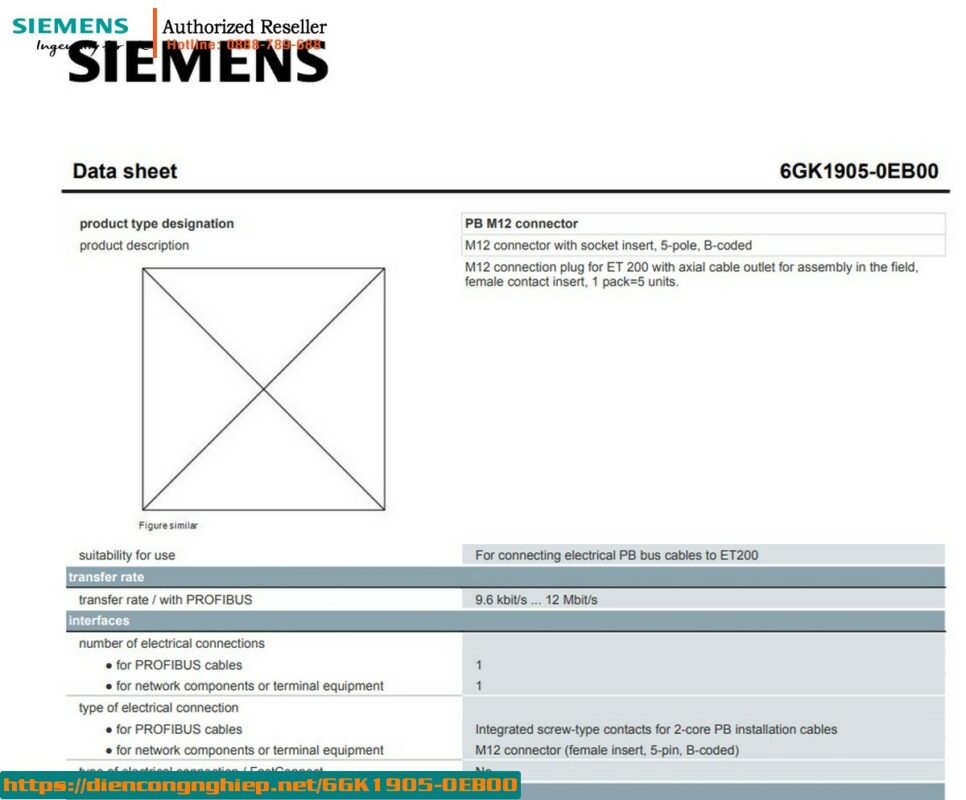 Đầu Nối M12 ET 200 6GK1905-0EB00 - Phích Cắm Trục Cáp, 5 Cái/Hộp - Chính Hãng Siemens 4 6GK1905 0EB00