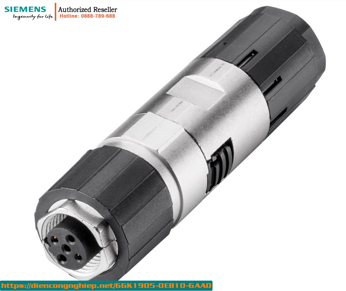 Đầu nối cáp PROFIBUS FC M12 6GK1905-0EB10-6AA0 - Vỏ kim loại chống sốc, kết nối FC, đầu cáp hướng trục, dùng cho ET 200 PRO, tiếp điểm cái mã B (1 gói = 1 cái)