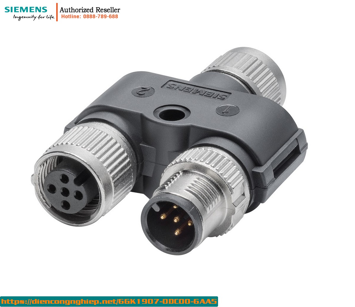 Đầu Nối M12 Power T-TAP PRO A-Coded 6GK1907-0DC00-6AA5 - Tích Hợp 2 Cổng Cái & 1 Cổng Đực - Đóng Gói 5 Cái