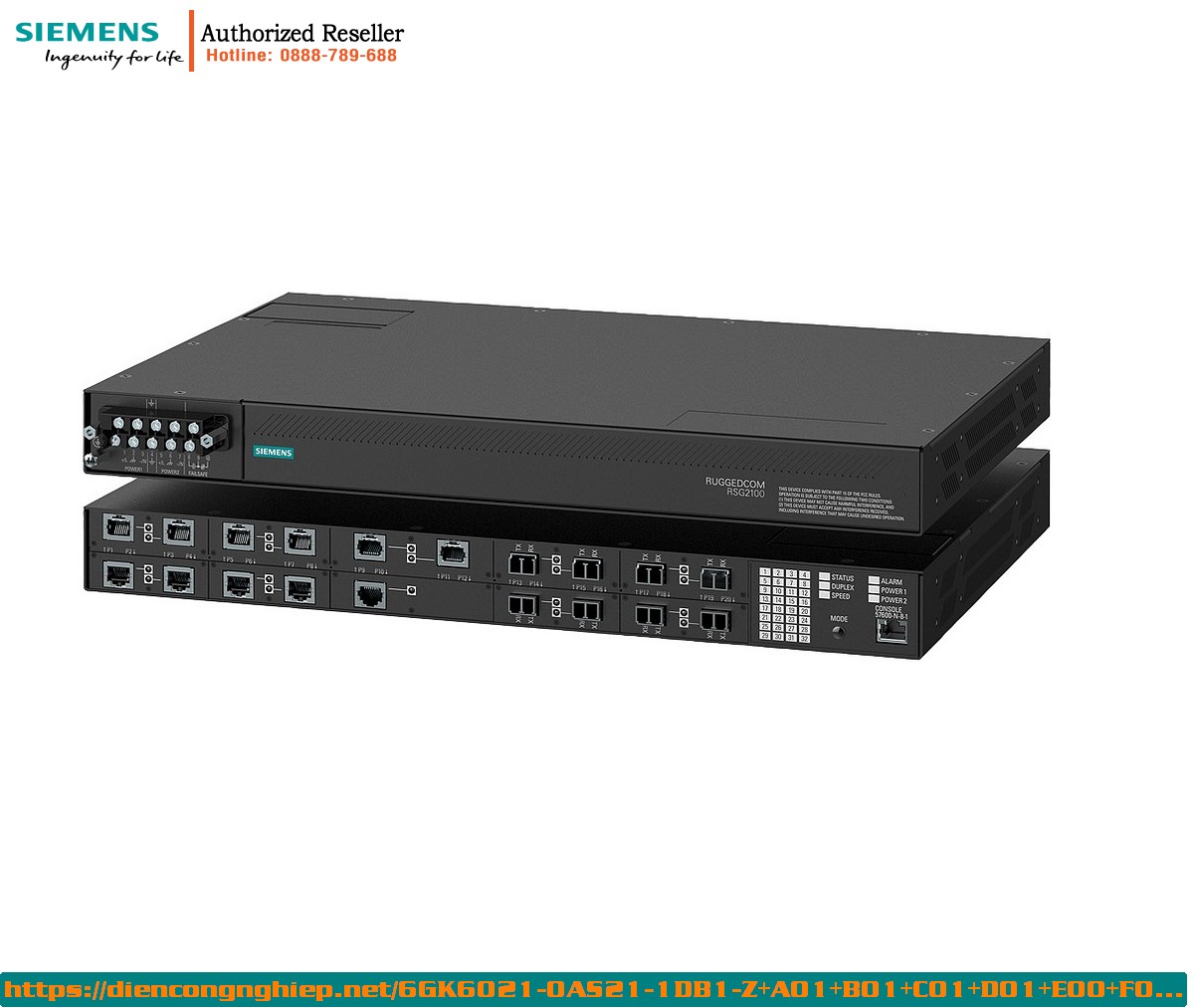 Bộ Chuyển Mạch Ethernet Công Nghiệp RUGGEDCOM RSG2100 - Quản Lý Hoàn Toàn, 3 Gigabit, 16 Fast Ethernet, 128-bit Encryption, 24VDC - Model: 6GK6021-0AS21-1DB1-Z+A01+B01+C01+D01+E00+F00+G01+H01+J01+K01