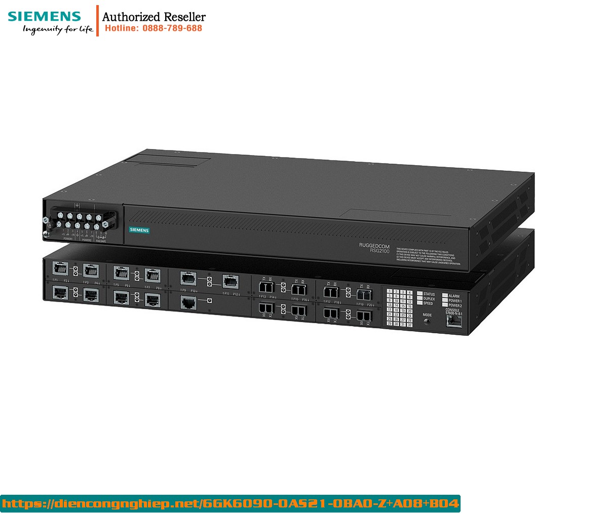 Bộ Chuyển Mạch Ethernet Công Nghiệp RUGGEDCOM RS900 9 Cổng - 6GK6090-0AS21-0BA0-Z+A08+B04 - Quản Lý Hoàn Toàn, Mã Hóa 128-bit, 6 Cổng RJ45 + 3 Cổng Quang, Lắp DIN Rail, 24VDC