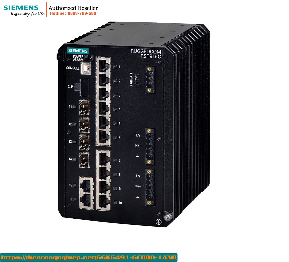 Thiết Bị Chuyển Mạch Công Nghiệp 16 Cổng 10G RUGGEDCOM RST916C (6GK6491-6CD00-1AN0) - Quản Lý Hoàn Toàn, Chịu Nhiệt Độ Khắc Nghiệt, Hỗ Trợ IEEE 1588