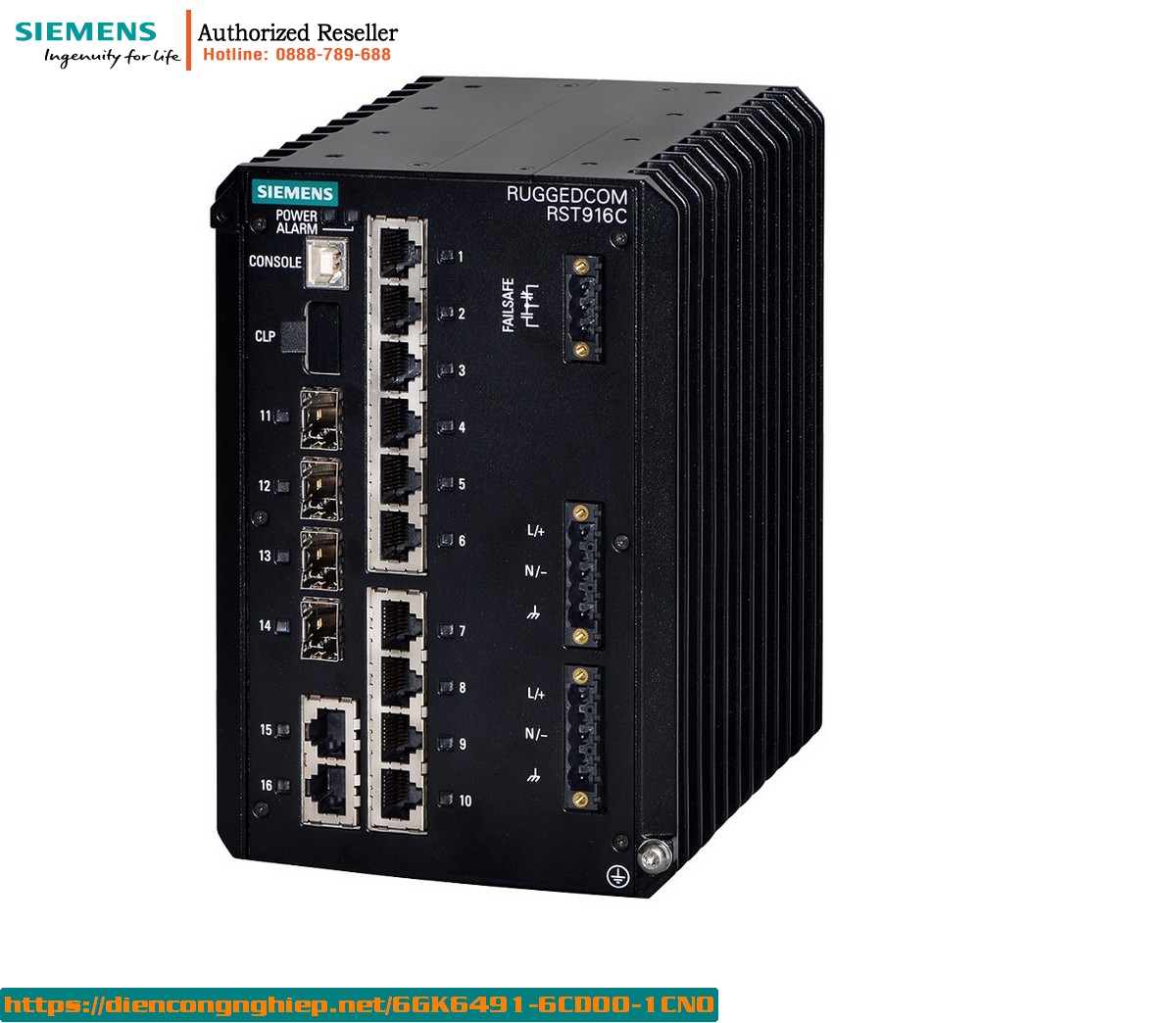 Switch Công Nghiệp 16 Cổng 10G RUGGEDCOM RST916C - Quản Lý Hoàn Toàn, Hỗ Trợ IEEE 1588, Chịu Nhiệt -40°C đến 85°C | 6GK6491-6CD00-1CN0