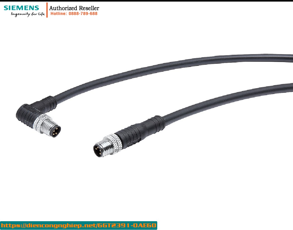 Dây Cáp Kết Nối Anten SIMATIC RF200/RF300 6GT2391-0AE60 - 0.6m, Đầu Nối M8 Thẳng/Góc, Chống Mài Mòn PUR