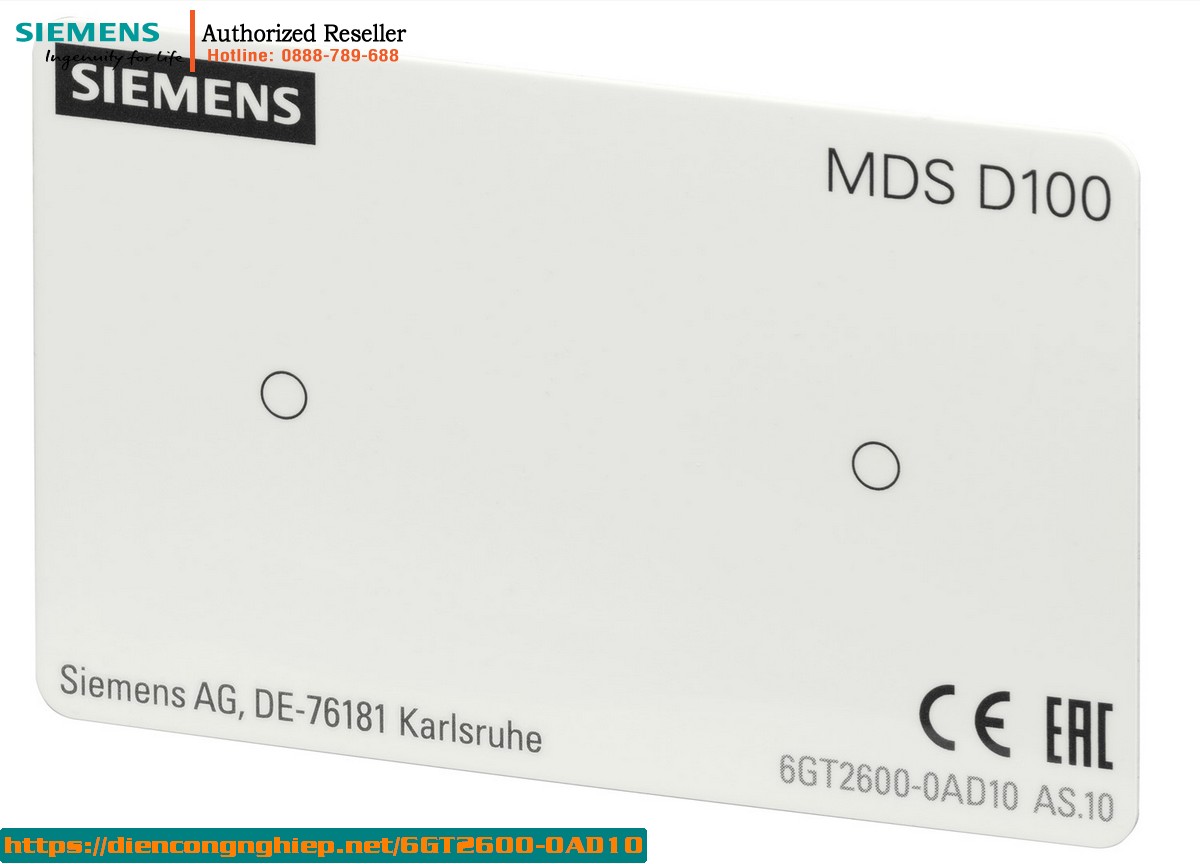 Thẻ RFID Siemens 6GT2600-0AD10 - Transponder MDS D100 cho RF200/RF300, ISO 15693, ICODE SLI, bộ nhớ 112 byte, chịu nhiệt +80°C
