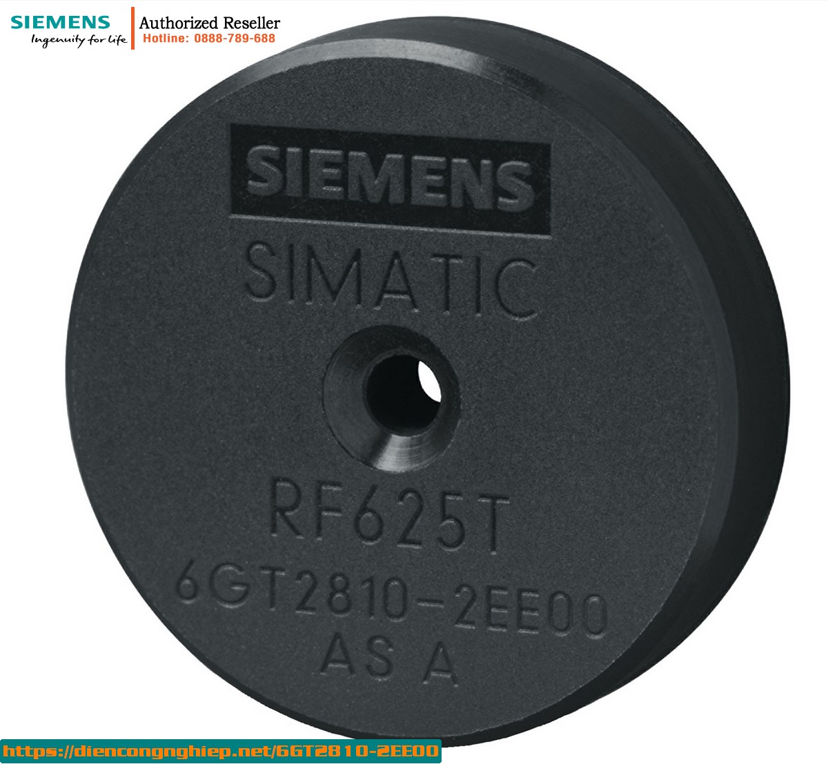 Thẻ RFID UHF SIMATIC RF625T 6GT2810-2EE00 - IP68/IPx9K, Gắn Kim Loại, Nhiệt Độ -40°C đến 125°C