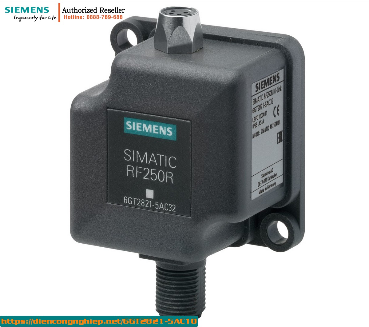Đầu đọc RFID SIMATIC RF200 RF250R 6GT2821-5AC10 - Giao tiếp RS422, chống nước IP65, hoạt động -25°C đến +70°C, tương thích đa anten