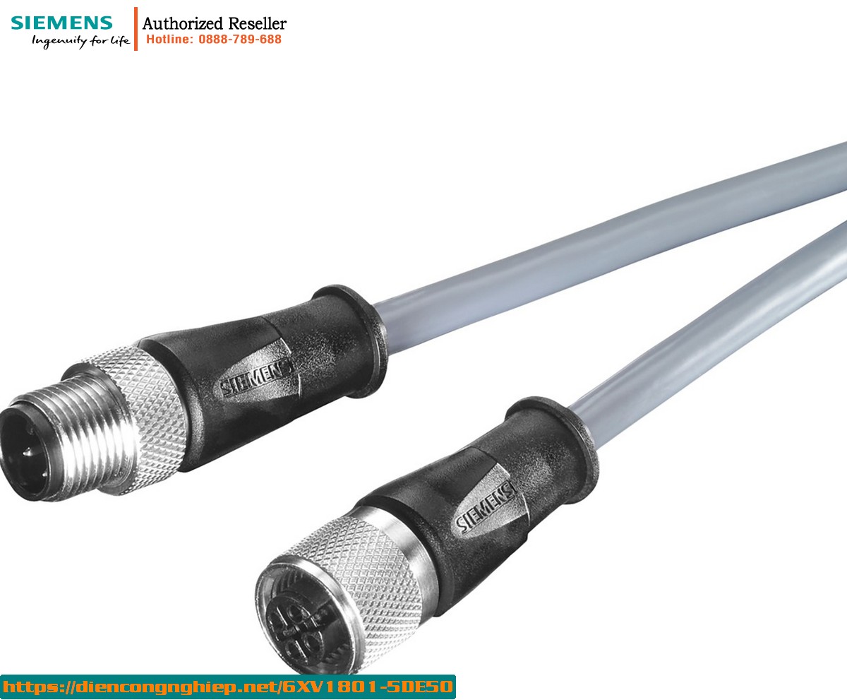 Cáp Nguồn M12 Tiền Lắp Ráp 6XV1801-5DE50 - Cáp Kết Nối Nguồn ET 200, A-Coded, 4 Chân, Dài 0.5m