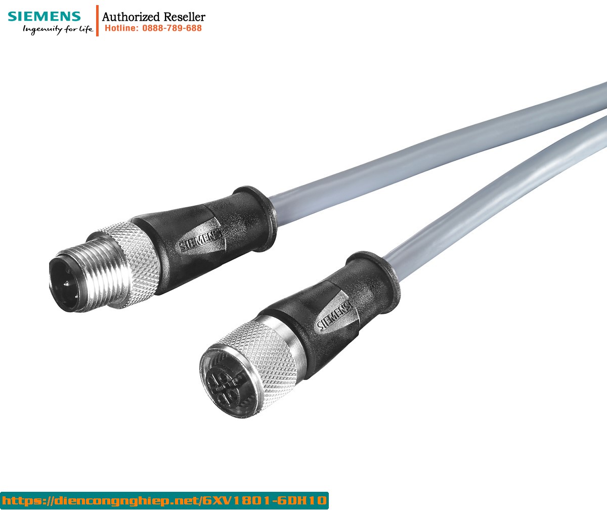 Cáp Kết Nối Nguồn M12 L-Coded 4-Pole 1.0m - 6XV1801-6DH10 - Cho Thiết Bị Đầu Cuối & Mạng