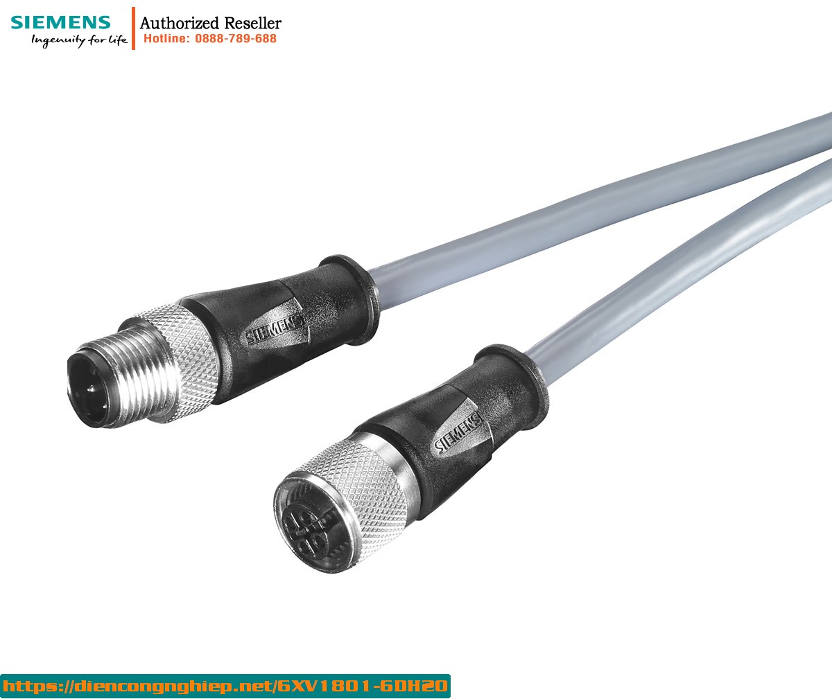 Cáp Kết Nối Nguồn M12 6XV1801-6DH20 - Lắp Sẵn, L-Coded, 4 Cực, Dài 2m