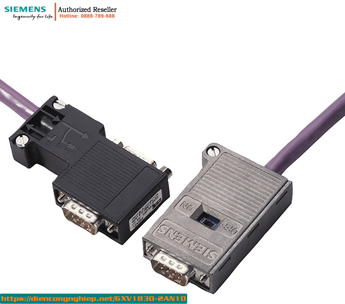 Dây Cáp PROFIBUS 6XV1830-2AN10 - D-sub 9 Chân, Có Sẵn Trở Kháng, Dài 10m