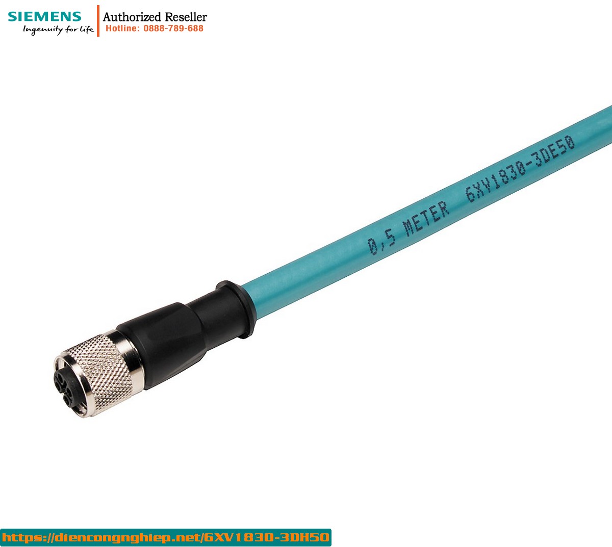 Cáp PROFIBUS M12 6XV1830-3DH50 - Đầu nối B 5 chân, dài 5m, lắp đặt sẵn cho ET 200