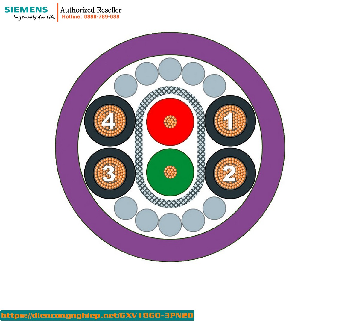 Cáp PROFIBUS 6XV1860-3PN20 Lắp Sẵn Đầu Nối ECOFAST, 20m - Dễ Lắp Đặt, Độ Bền Cao