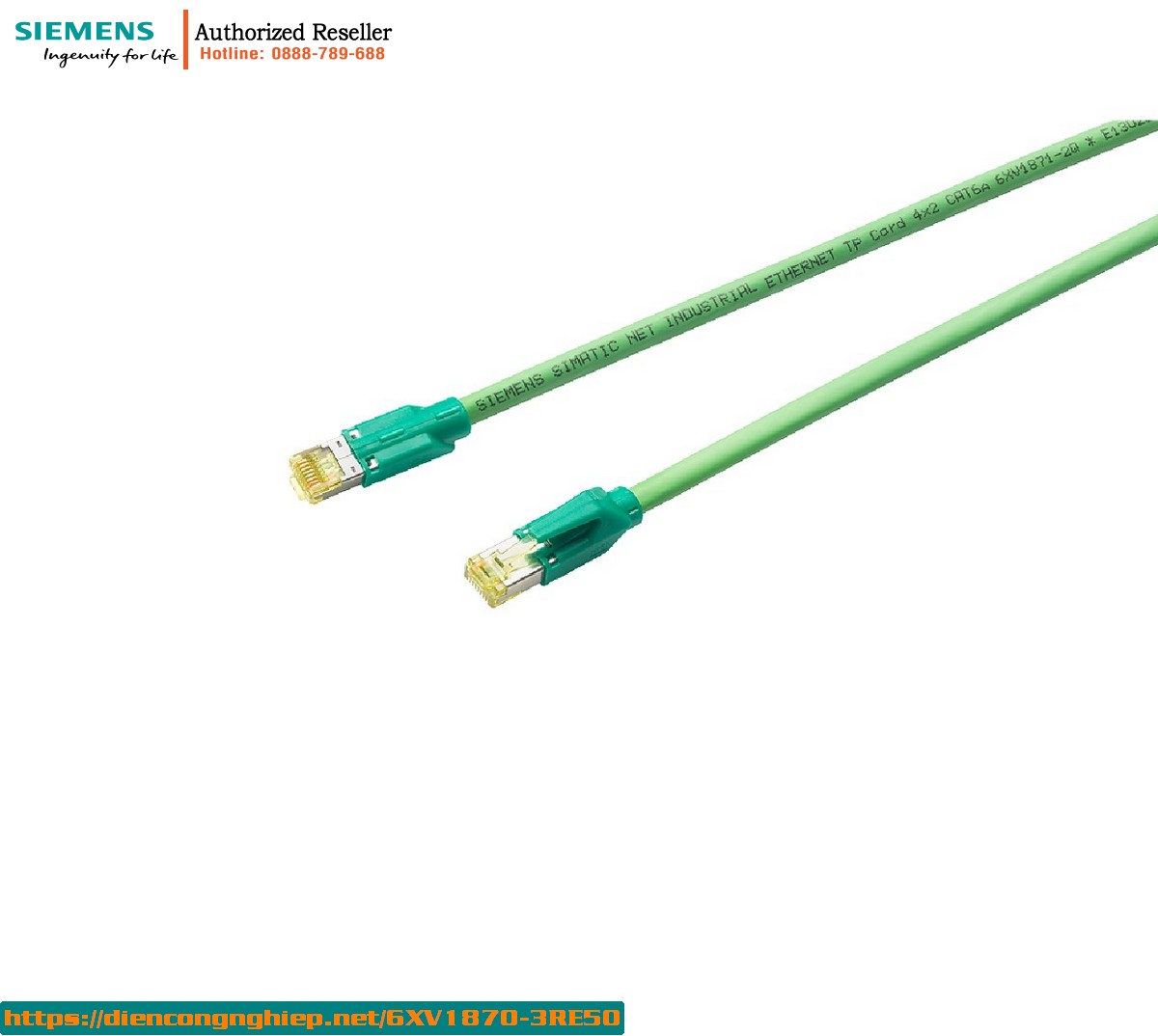 Cáp Mạng Công Nghiệp 6XV1870-3RE50 - CAT 6A Chéo RJ45 - 0.5m - Lắp Sẵn Đầu, Hiệu Suất Cao