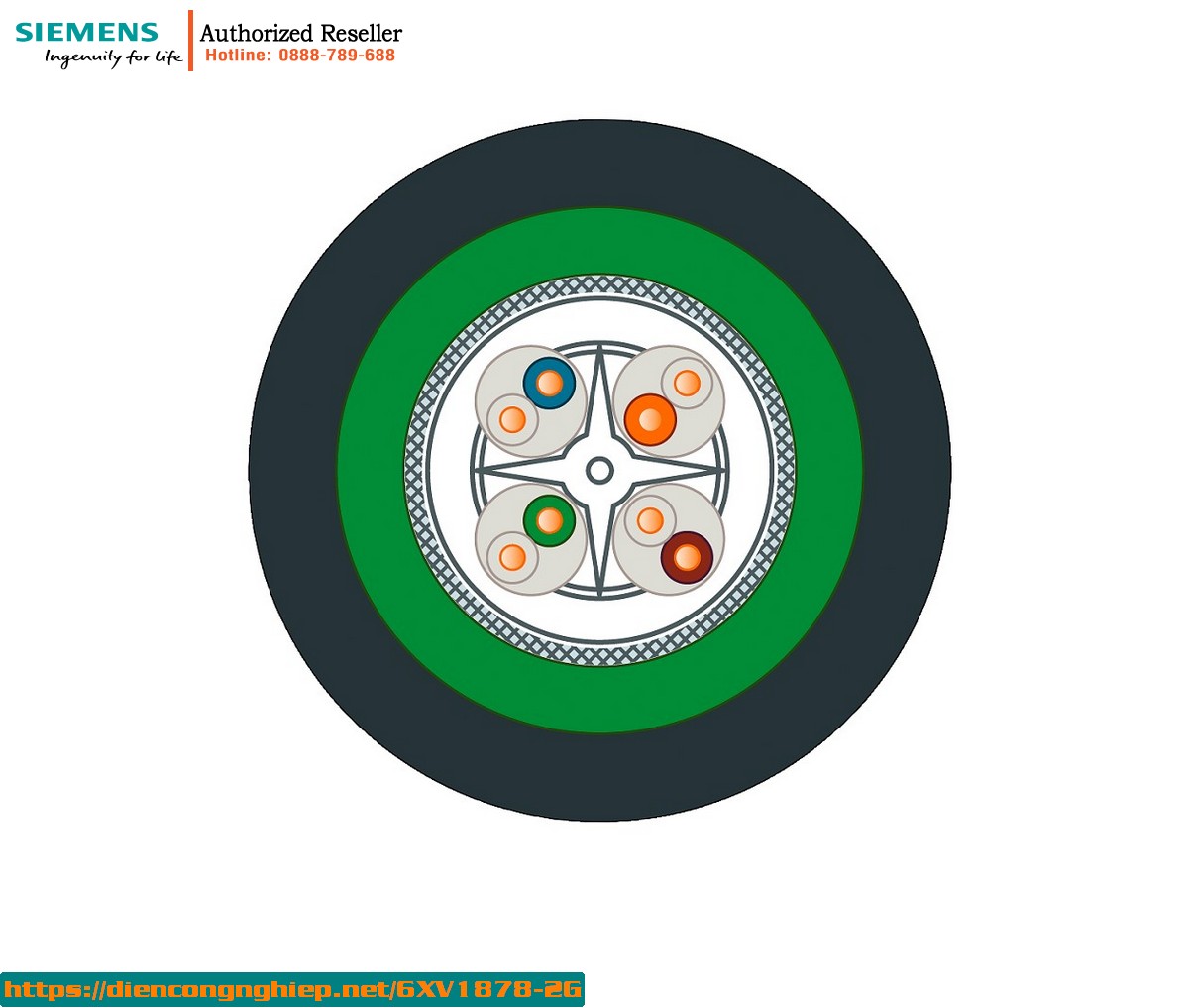 Dây Cáp Ethernet Công Nghiệp 6XV1870-3QN40 CAT6A 40m - Đầu RJ45 Chống Nhiễu 11 Cáp chống nhiễu 6XV1878-2G - Cáp ngầm 4x2 CAT6A 8 lõi - Kết nối IE FC RJ45 Plug - Bán theo mét