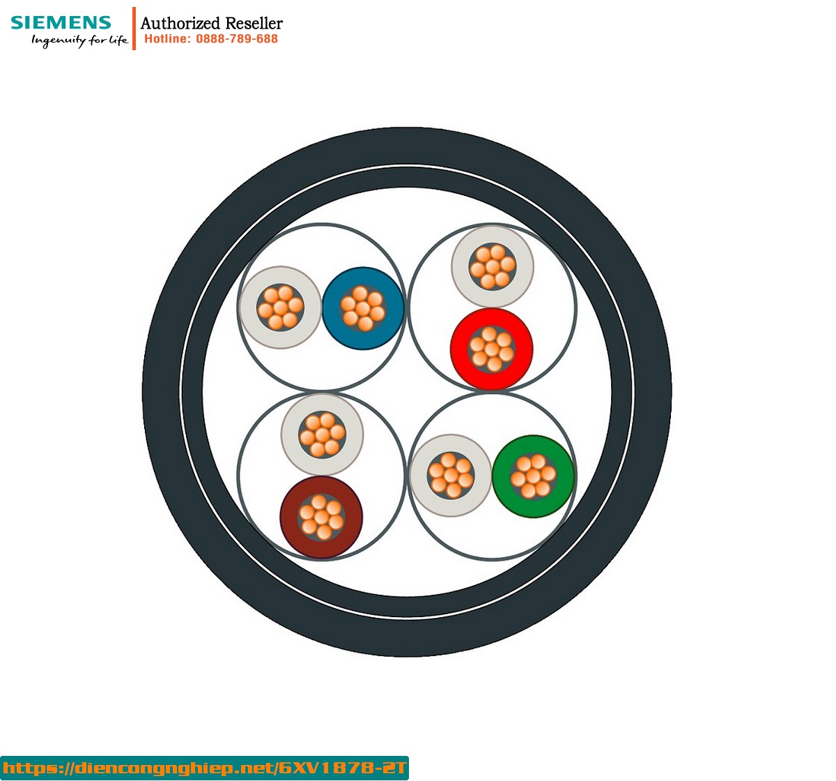 Cáp Lắp Đặt Đường Sắt CAT7 6XV1878-2T - Chống Nhiễu, Bán Theo Mét, Ứng Dụng FC M12