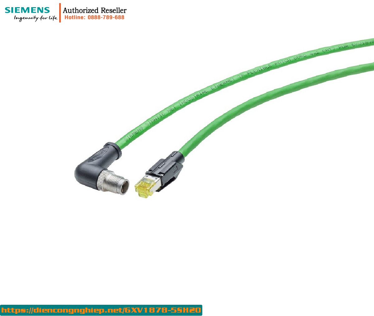 Cáp Mạng Công Nghiệp 6XV1878-5SH20 - Cắm Trước M12 X-Coded 90° / RJ45 180° - Dài 2m