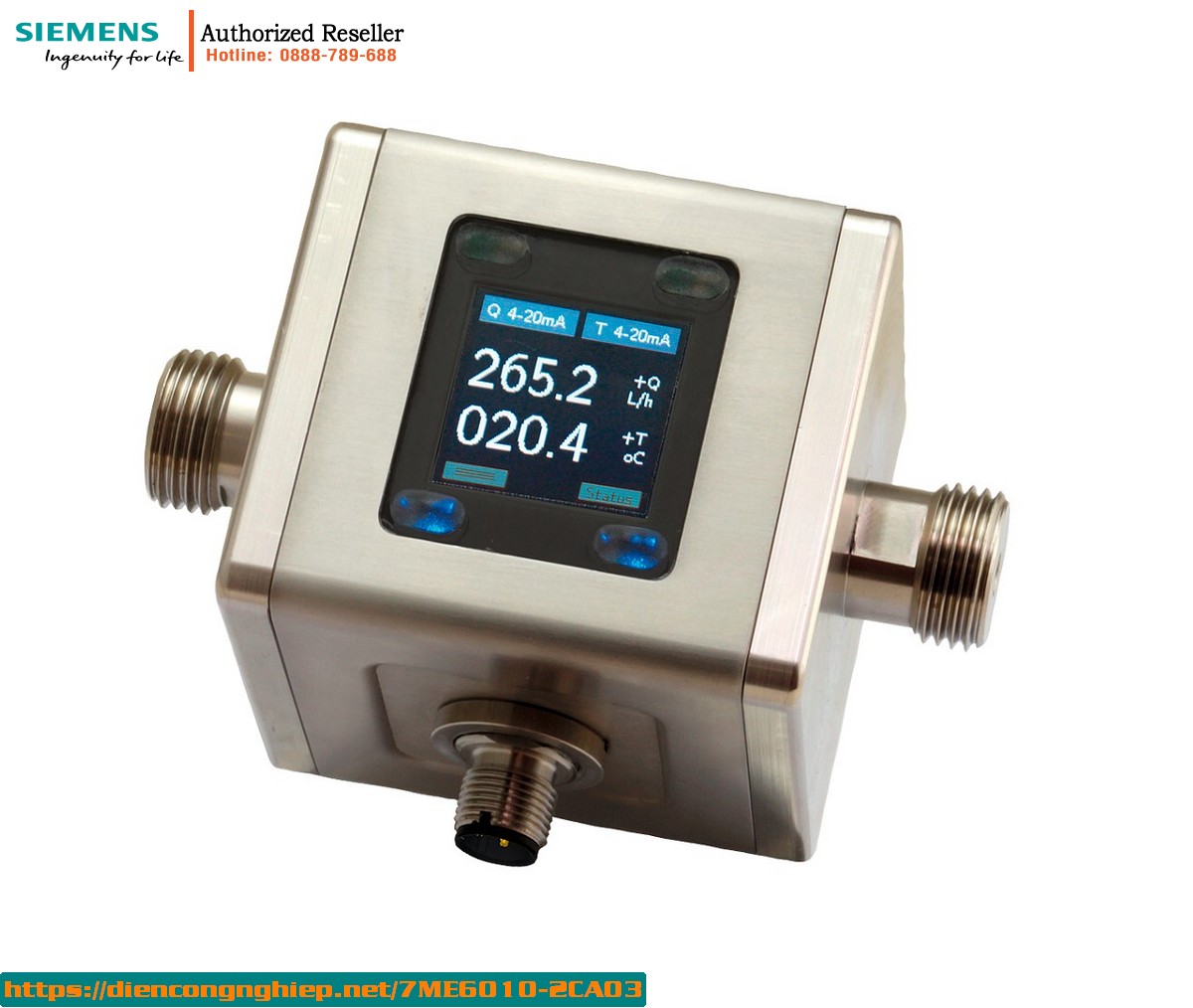 Đồng hồ đo lưu lượng điện từ SITRANS FM100 7ME6010-2CA03 | Đo thể tích & nhiệt độ | 0.2-50 l/ph | Kết nối ren G | Hiệu chuẩn 3 điểm