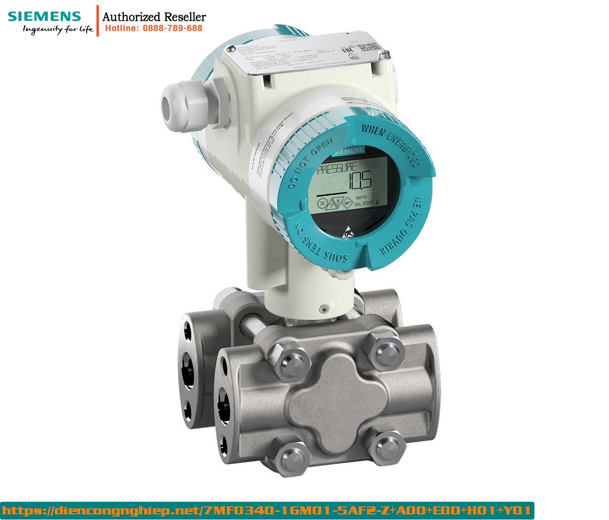 Cảm biến chênh áp Siemens SITRANS P320 7MF0340-1GM01-5AF2-Z+A00+E00+H01+Y01 - Đo lưu lượng HART, màn hình hiển thị, dầu silicone, PN160