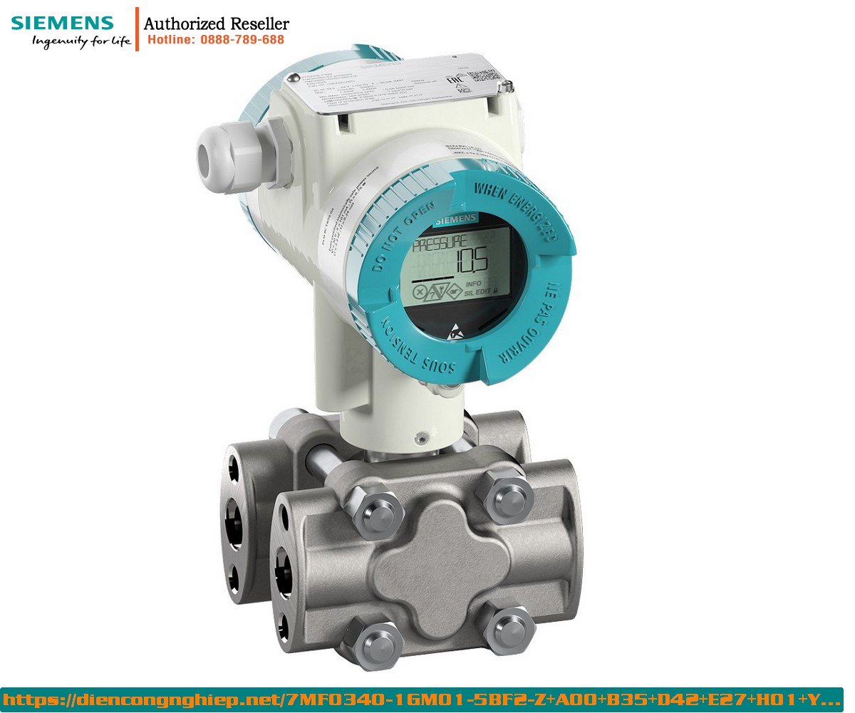 Cảm biến áp suất chênh lệch Siemens HART 4-20mA 7MF0340-1GM01-5BF2-Z+A00+B35+D42+E27+H01+Y01+Y15 - Đo lưu lượng, PN160, màng Silicone Oil