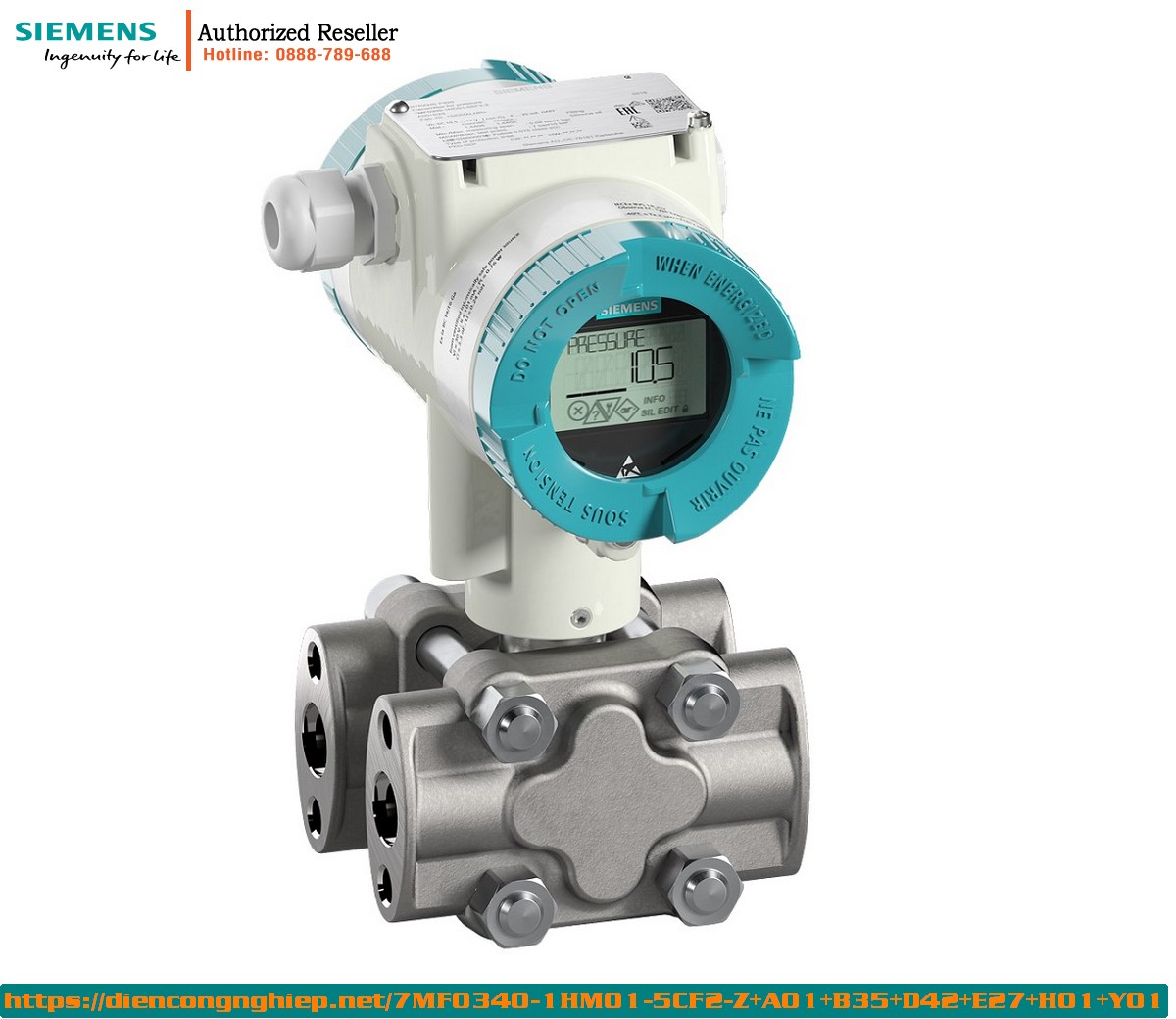 Cảm biến áp suất chênh lệch và lưu lượng Siemens HART PN160 chống nổ, màn hình hiển thị - 7MF0340-1HM01-5CF2-Z+A01+B35+D42+E27+H01+Y01