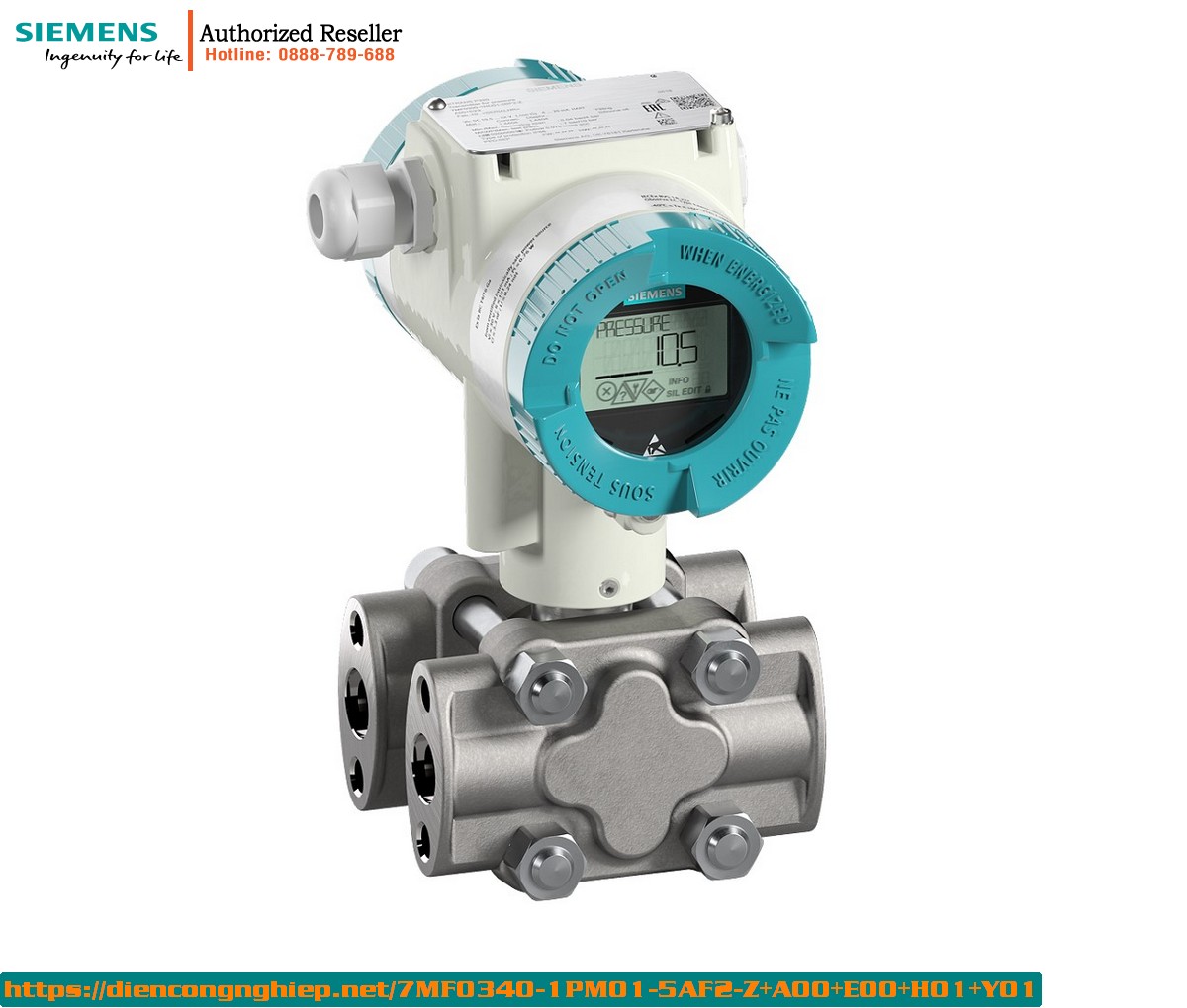 Cảm biến áp suất chênh lệch Siemens 7MF0340-1PM01-5AF2-Z+A00+E00+H01+Y01 - HART, PN160, dầu Silicon, hiển thị số