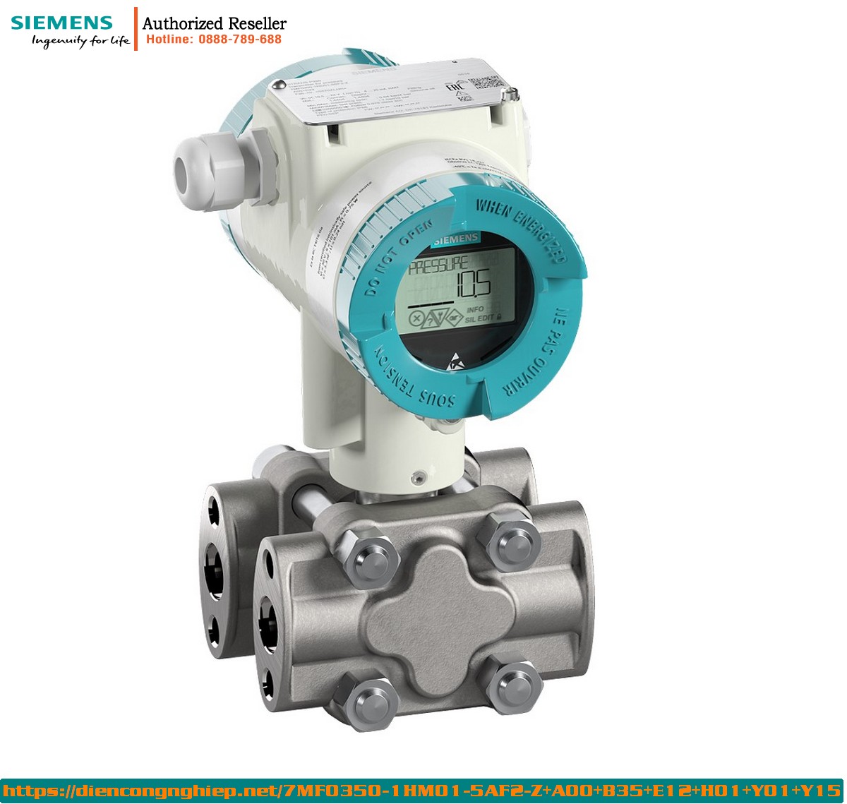 Cảm Biến Áp Suất Chênh Lệch Siemens 7MF0350-1HM01-5AF2-Z+A00+B35+E12+H01+Y01+Y15 - Đo Lưu Lượng HART, Vỏ Thép, Màn Hiển Thị