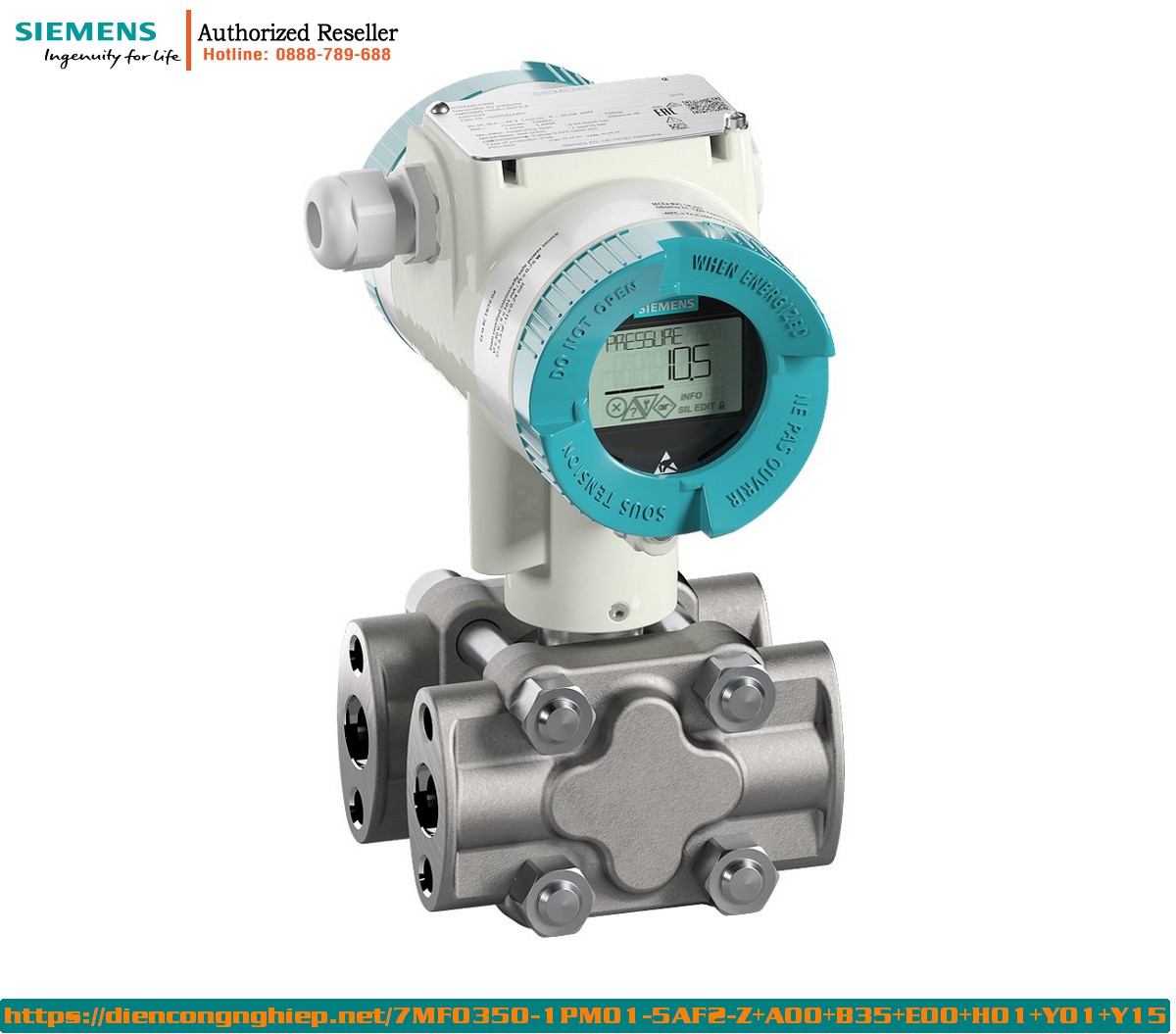 Cảm Biến Áp Suất Chênh Áp & Lưu Lượng Siemens SITRANS P320 HART 4-20mA - 7MF0350-1PM01-5AF2-Z+A00+B35+E00+H01+Y01+Y15
