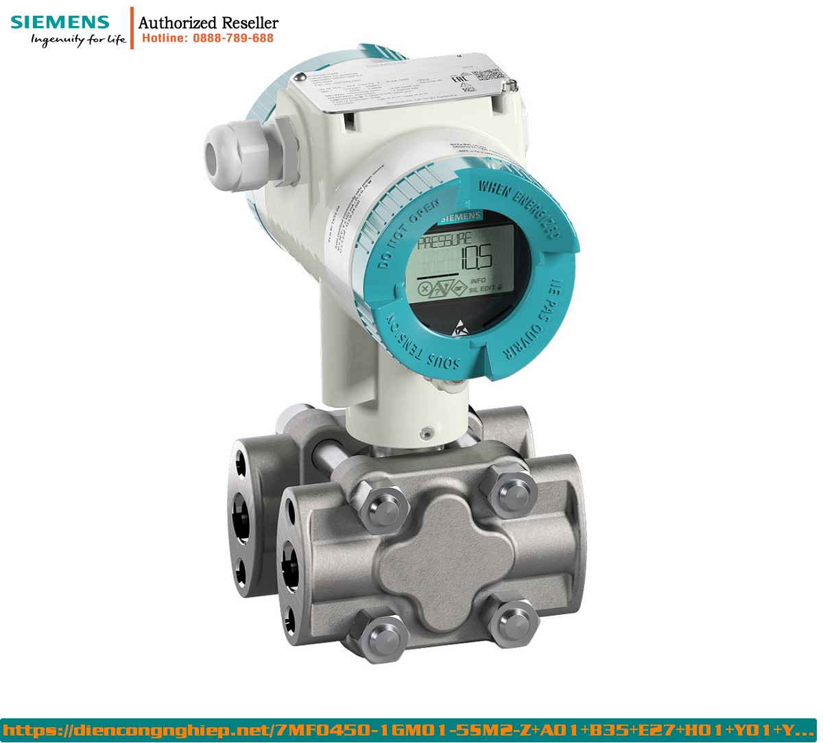 Cảm biến áp suất Siemens SITRANS P420 HART 4-20mA 7MF0450-1GM01-5SM2-Z+A01+B35+E27+H01+Y01+Y15 - Đo chênh áp & lưu lượng, chống cháy nổ, màn hình hiển thị