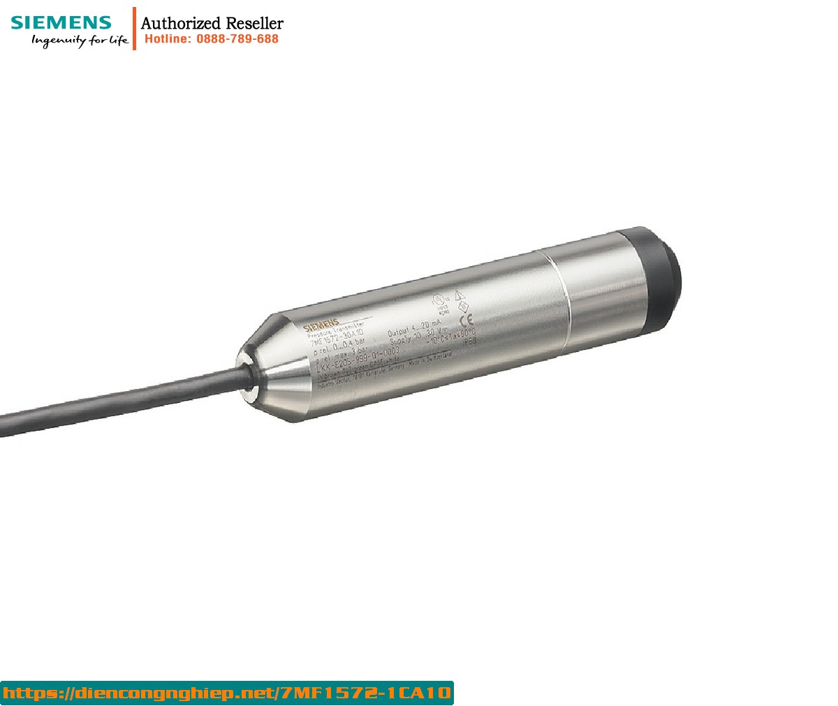 Cảm Biến Đo Mức Thủy Tĩnh Chìm SITRANS LH100 0-3mH2O, 4-20mA, Dây 10m - 7MF1572-1CA10