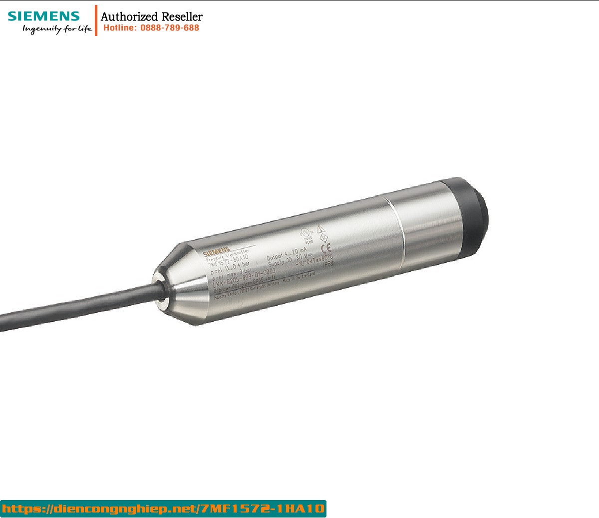 Cảm biến đo mức thủy tĩnh chìm 7MF1572-1HA10 - Thiết bị phát tín hiệu 4-20mA, dây dài 20m, đo chính xác mức nước 0-10mH2O