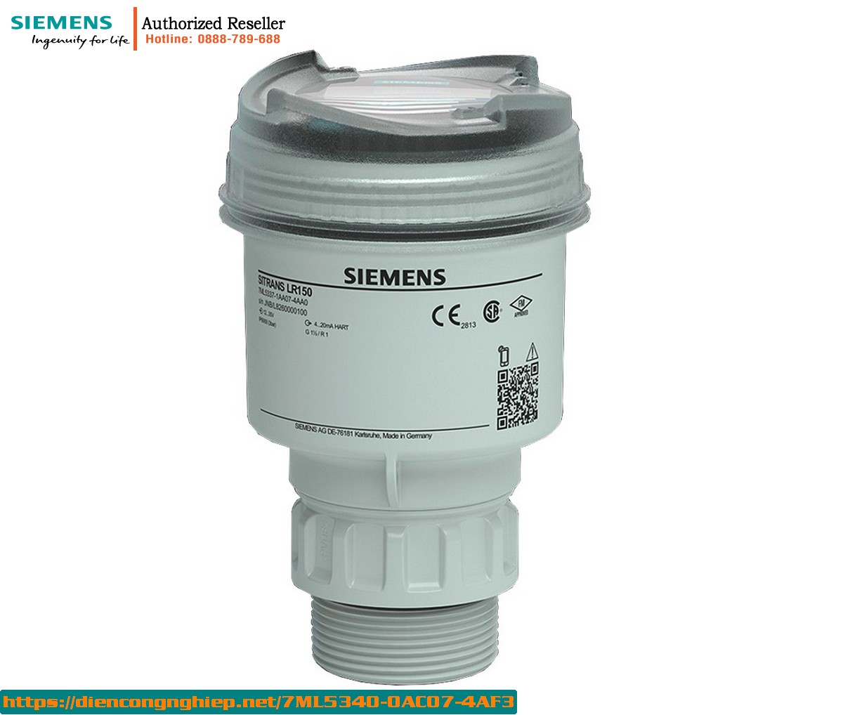 Cảm biến radar đo mức SITRANS LR150 7ML5340-0AC07-4AF3 - Phạm vi 15m, đo chất lỏng & rắn, chuẩn an toàn quốc tế