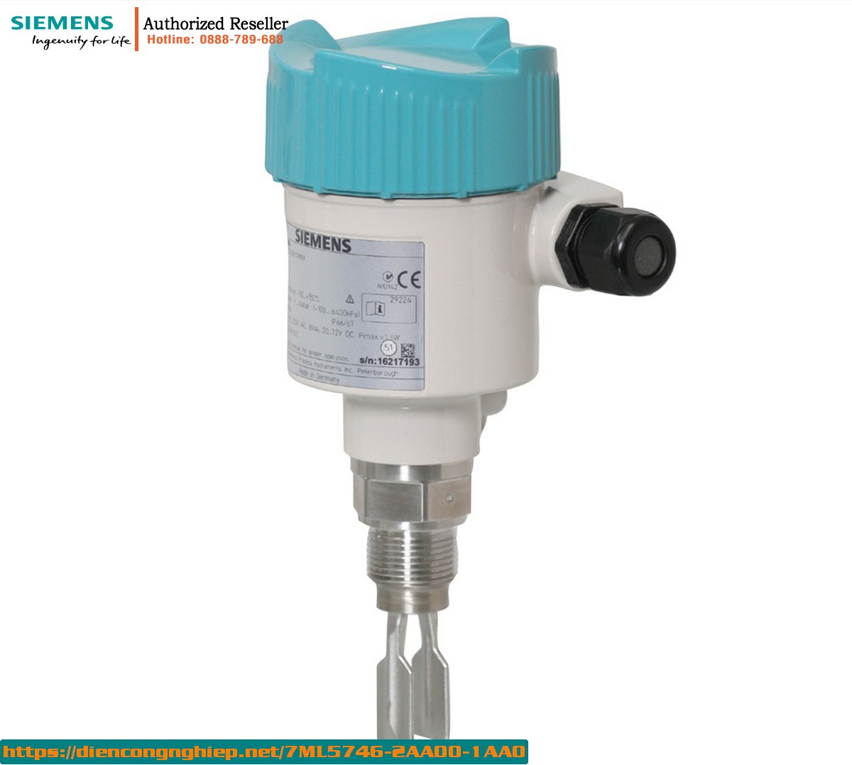 Công Tắc Mức Rung Siemens 7ML5746-2AA00-1AA0 - Phát Hiện Mức Chất Lỏng/Bùn, Thiết Kế Ngắn Cho Khu Vực Nguy Hiểm, Relay Kép, Chuẩn CE, Kết Nối Ren G 3/4