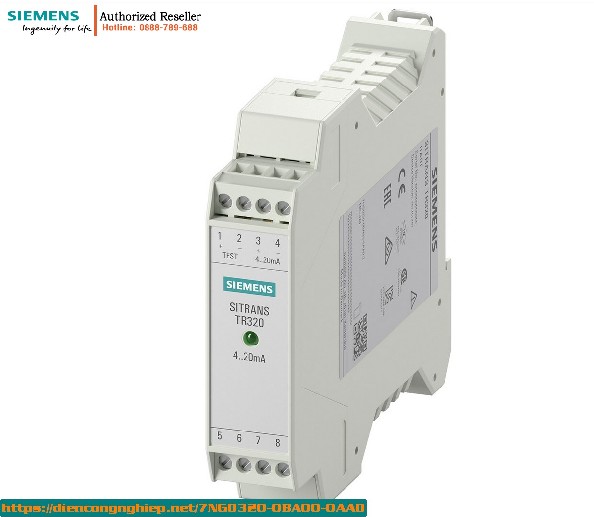 Bộ Chuyển Đổi Nhiệt Độ SITRANS TR320 7NG0320-0BA00-0AA0 - Đầu Vào Pt100, Ngõ Ra 4-20mA HART, Lắp Rail, Không Vỏ Bảo Vệ
