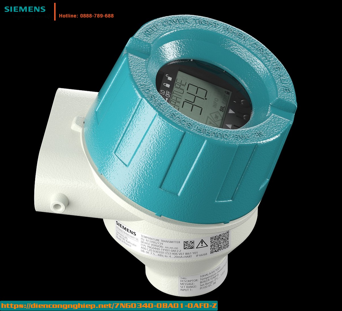 Cảm biến nhiệt độ Siemens SITRANS TF320 - Bộ chuyển đổi tín hiệu RTD Pt100 3 dây, ngõ ra HART 4-20mA, mã 7NG0340-0BA01-0AF0-Z