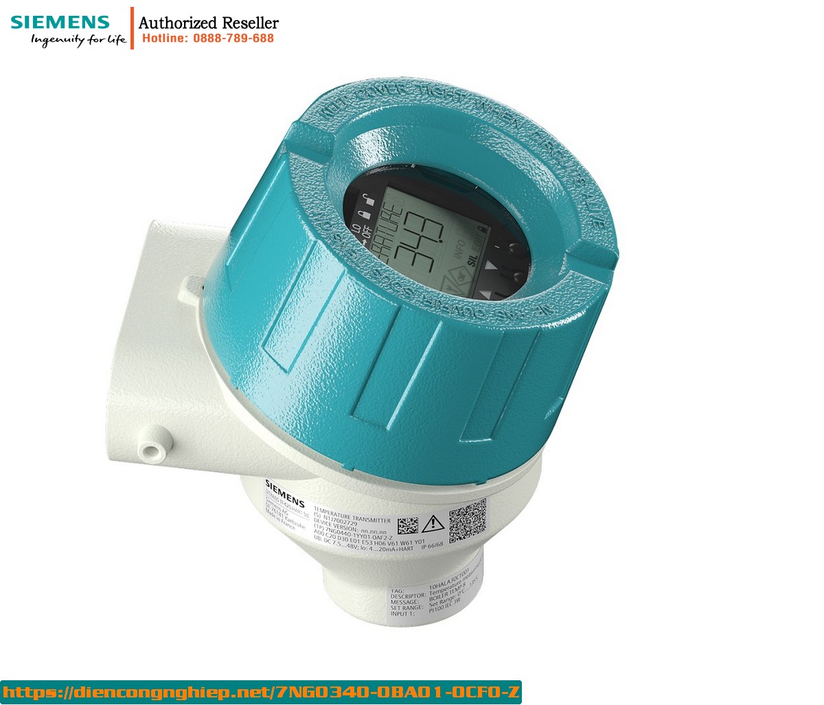 Bộ Chuyển Đổi Nhiệt Độ SITRANS TF320 7NG0340-0BA01-0CF0-Z - Đầu Dò RTD Pt100 3 Dây, HART 4-20mA, Chống Nổ Ex d, NEPSI