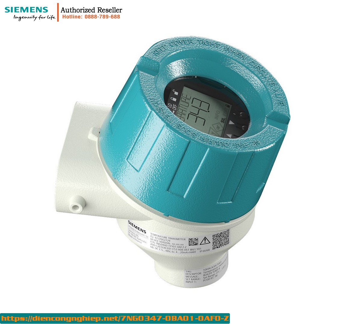 Cảm Biến Nhiệt Độ Siemens 7NG0347-0BA01-0AF0-Z - Bộ Chuyển Đổi Tín Hiệu Pt100 3-Dây, Ngõ Ra 4-20mA, Vỏ Đúc Chống Nước