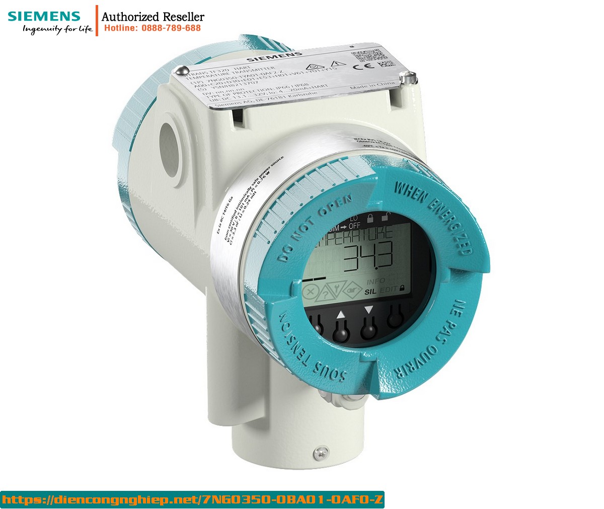 Bộ Chuyển Đổi Tín Hiệu Nhiệt Độ Siemens 7NG0350-0BA01-0AF0-Z HART, RTD Pt100, SIL2/3
