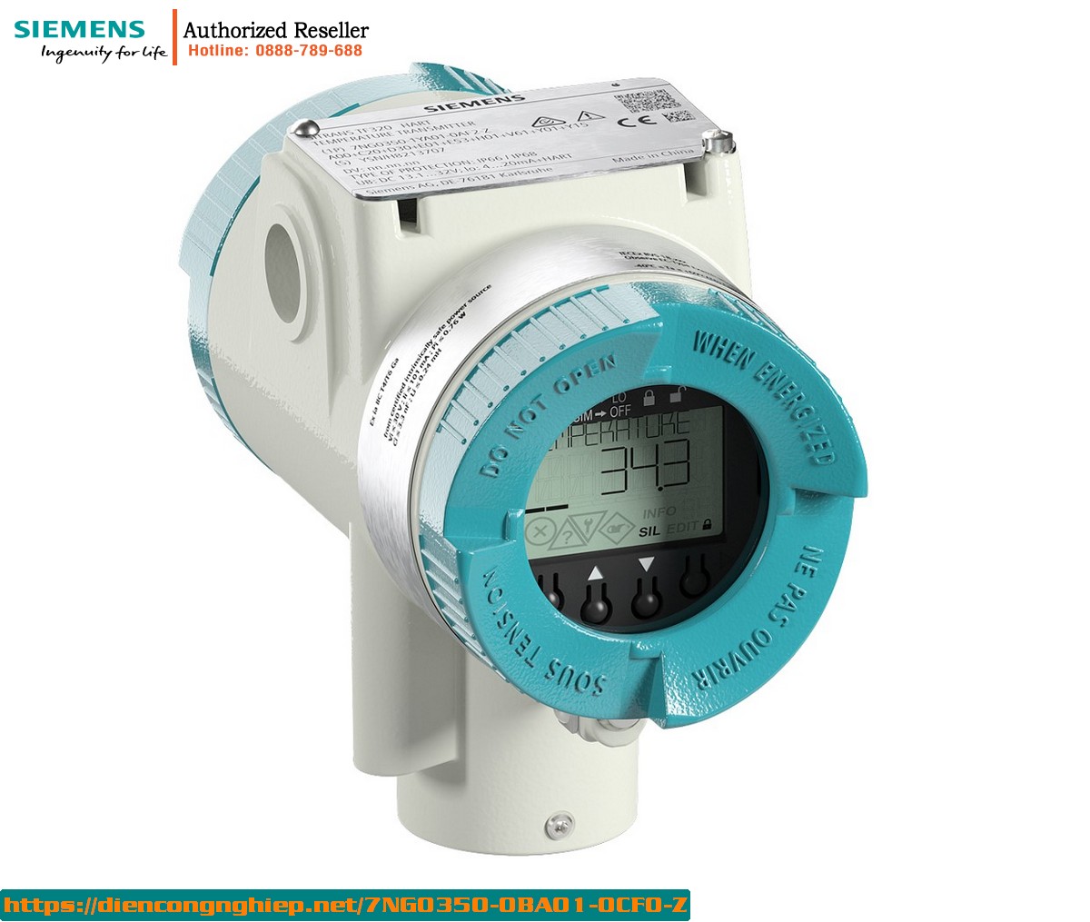 Cảm biến nhiệt độ SITRANS TF320 - Bộ chuyển đổi nhiệt độ chống cháy nổ HART, Pt100, vỏ đôi - 7NG0350-0BA01-0CF0-Z