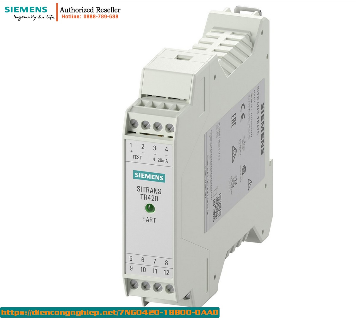 Bộ Chuyển Đổi Nhiệt Độ Siemens 7NG0420-1BB00-0AA0 - Cảm Biến 2 Kênh HART, Rail Mount, Chứng Nhận CE/FM/CSA