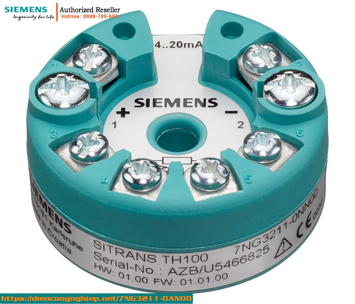 7NG3211-0AN00 - Bộ Chuyển Đổi Nhiệt Độ PT100 SITRANS TH100 | 4-20mA | Chống Nổ ATEX Zone 2 | Lắp Đầu Nối Type B